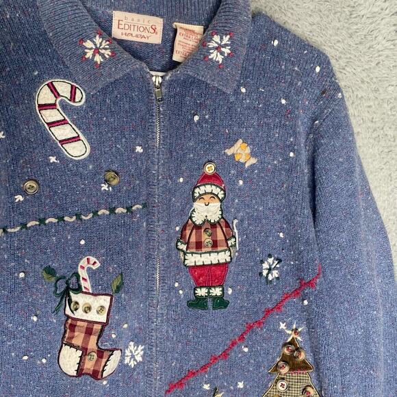 Vintage Basic Editions Ramie full zip sweater confetti embroidered christmas XL - Picture 3 of 10